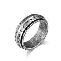 Nouvelle bague de mode rétro nordique Viking à double couche rotative en acier inoxydable avec gravure de runes pour hommes, bague anti-anxiété, bijoux