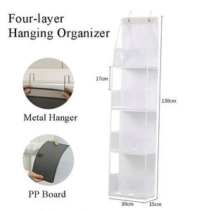 Door Hanging Organizer With 4&6-<b>Shelf</b> <b>Wall</b> <b>Mount</b> Fabric Cloth Storage for Handbags & Sundries Clear Pockets for Living Room Use - Product Image 3