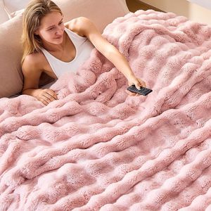 Coperta in Finta Pelliccia di Coniglio Morbida e Lussuosa Stile <span class=keywords><strong>Toscana</strong></span>, Colore Rosa, per Arredamento e Biancheria da Letto - Product Image 1