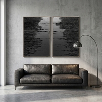 Vente en gros d'usine, ensemble moderne de 2 tableaux abstraits texturés noirs, peinture sur toile, art mural minimaliste, décoration intérieure