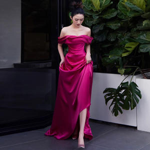 S0204G nueva Sexy rosa roja novia casada dragón fruta Color mañana bata hombro Banquete de talla grande vestidos de noche - Product Image 3