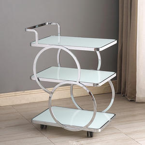 Carrito de Servicio Moderno con Marco de Acero Inoxidable y Tapa de Vidrio Templado, Carrito de Bar Rectangular con Ruedas para Bodas, Hoteles, Fiestas y Banquetes - Product Image 5