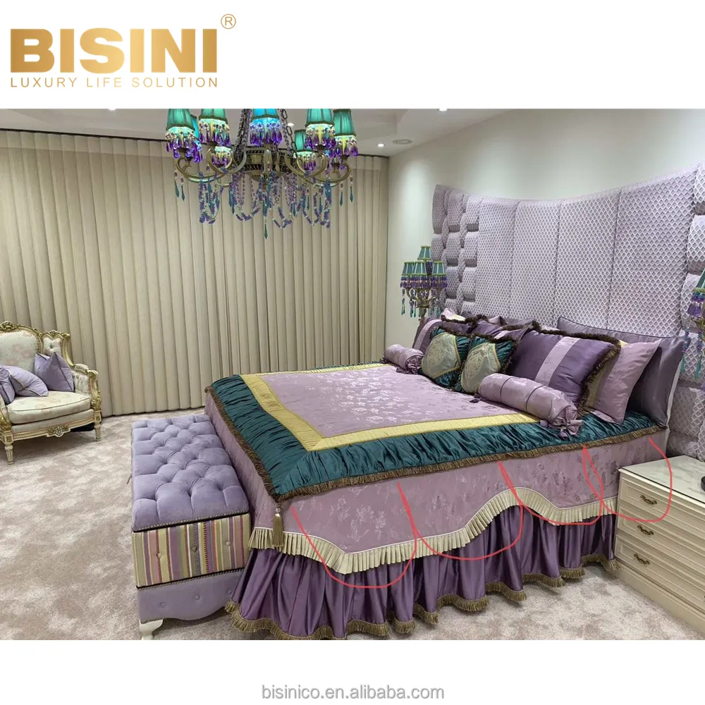 Deluxe Private Customization Italy Style Palace Bedroom King Size Bedding set Purple and Green Fabric Quilt Cover Bed Skirt Set