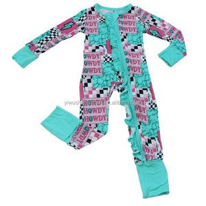 All'ingrosso neonati bambini in bambù un pezzo pagliaccetti con cerniera manica lunga tre strati volant tute per bambine - Product Image 2