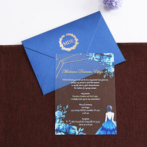 Invitation acrylique de mariage floral d'<span class=keywords><strong>aquarelle</strong></span> belle et élégante avec l'enveloppe doublée bleue - Product Image 5