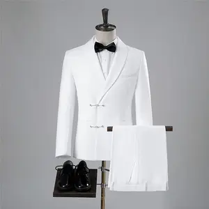 定制经典中式纽扣连衣裙宴会套装男士夹克高品质纯色单西装外套