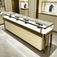 Vitrine d'exposition carrée pour bijoux en acier inoxydable avec logo personnalisé, éclairage LED, pour magasin de vente au détail de bijoux en or