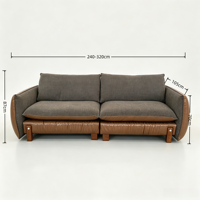 Canapé trois places en cuir véritable huilé et ciré, style italien vintage minimaliste, pour salon moderne d'appartement, design artistique