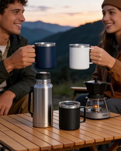 Custom logo Powder Coated 12 oz Tumbler Stainless Steel Vacuum Insulated <b>Travel</b> <b>Mug</b> with Handle - Product Image 3