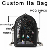 Sac à dos Ita gothique avec motif fenêtre de cathédrale en vitrail personnalisé, sac à bandoulière au design cercueil gothique pour style Dark Academia vintage