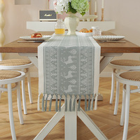 Chemin de table élégant YINUAN en jacquard avec pompons, vert sauge clair, motif damassé géométrique, décoration de table de salle à manger