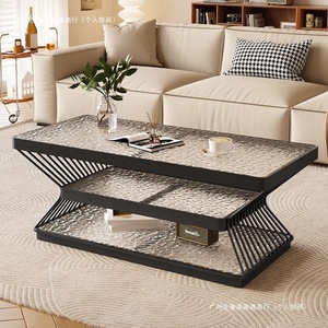 Modern Rectangular Double Layer Coffee Table Faux Marble Top Baking Paint Living Room Home Furniture - Product Image 1