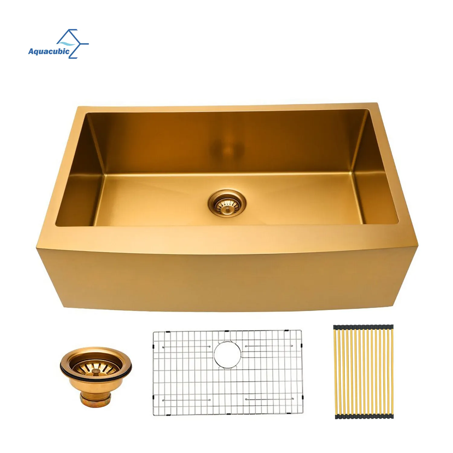 Luxury 33 inch PVD Nano Apron Front 304 Stainless Steel Handmade Gold Farmhouse Kitchen Sink