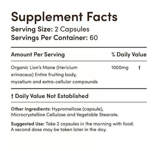 60/120 Capsules de Champignon Biologique 500mg 1000mg Extrait d'Hericium Erinaceus Champignon Crinière de Lion Capsules d'Extrait de Champignon Crinière de Lion - Product Image 5