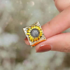 H216 <b>Sunflower</b> Cocktail <b>Ring</b> Enamel Inlay Unisex Fashion Jewelry Gift - Product Image 1