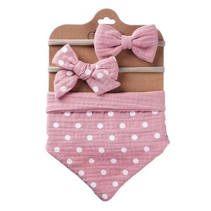 3 Cái/bộ Muslin Bông Bé Trung Lập Yếm Có Dây Đeo Bow Headband Có Thể Điều Chỉnh Nút Tam Giác Nước Bọt Khăn Cho Trẻ Sơ Sinh Cậu Bé Cô Gái <span class=keywords><strong>Feeding</strong></span> Burp Vải - Product Image 6