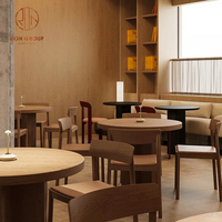 Ensemble de meubles de restaurant de café moderne, table à manger en bois et quatre chaises en cuir avec base en métal pour la salle à manger