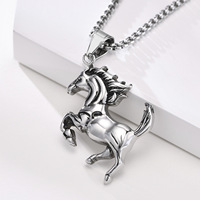 Collier ras-du-cou Hip Hop en acier inoxydable argenté avec pendentif cheval, style vintage vieilli, étanche, bijoux tendance pour le bouddhisme