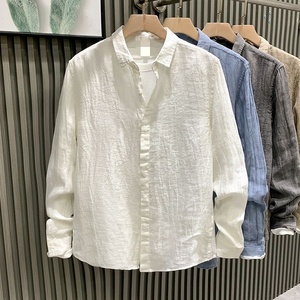 <span class=keywords><strong>Camicia</strong></span> da <span class=keywords><strong>Uomo</strong></span> di Alta Qualità con Perline e Pieghe, Maniche Lunghe, Colletto Rovesciato, Stile Vintage, Traspirante, Non Stiro, in Lino Leggero - Product Image 3