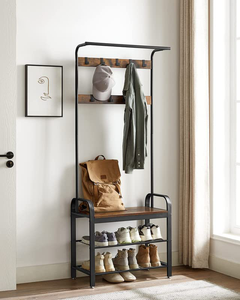 Porte-manteau multifonctionnel SENYU pour la maison, avec étagère de rangement intégrée et tabouret à chaussures, en acier - Product Image 1