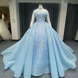 Vestido de Gala Largo Azul Musulmán Lsany258 para Quinceañera, con Perlas y Flores, Estilo Jancember - Product Image 5