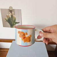 Ensemble tasse et soucoupe à café en céramique, style coréen original, peint à la main, personnalisé, à thème canin, pour cadeau d'anniversaire