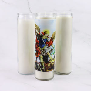 Customized Logo 7 Days Catholic Religious Prayer Paraffin Wax 8 Inch <b>Tall</b> Non-Scented Relighting <b>Pillar</b> Glass Jar <b>Candle</b> - Product Image 1