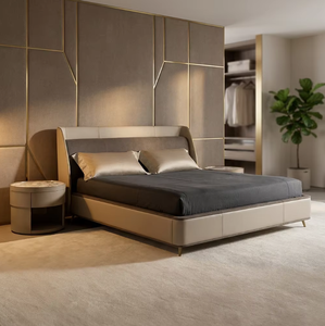 Lit Double <span class=keywords><strong>King</strong></span> <span class=keywords><strong>Size</strong></span> Moderne en Cuir Italien de Luxe, Écologique et Confortable, avec Revêtement Doux et Cadre en Métal pour Chambre Parentale - Product Image 1