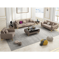 Muebles completos de estilo nórdico para sala de estar, juego de sofá a rayas de tela de terciopelo 3 2 1, patas Base de Color dorado, sofá suave y cómodo