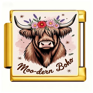 Más Vendido: Dijes Modulares de Acero Inoxidable de 9mm con Diseños de Vaca Highland y Florales, Estilo Italiano, para Pulseras y Accesorios de Joyería DIY - Product Image 3