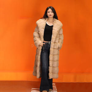 Manteau classique en fourrure de lapin Rex longue avec capuche pour femme, manteau en fourrure brillant, magnifique et doux - Product Image 3