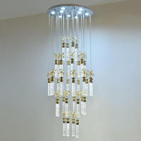 Lustre à colonne en cristal à bulles LED minimaliste pour villa et maisons en duplex Finition de luxe pour escaliers en colimaçon Tailles de lampe moyennes