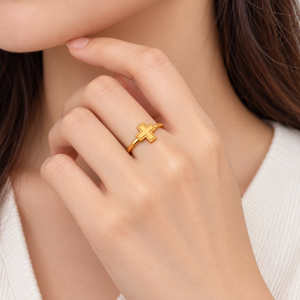 Bague Croix Plaqué Or Unisexe Religieuse pour Usage Quotidien Bijou Tendance en Alliage Design Simple - Product Image 4
