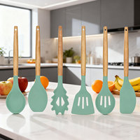 Ensemble d'ustensiles de cuisine en silicone écologique Chef Star 11 pièces, manche en bois, anti-rayures, résistant à la chaleur, anti-adhésif