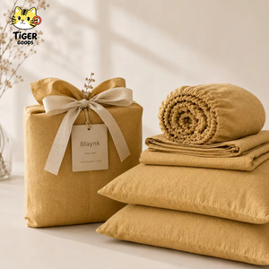 Parure de lit PMZW personnalisable 300 fils/cm² moderne avec housse de <span class=keywords><strong>couette</strong></span> à boutons, couleur unie, drap en lin lavé à la française, écologique 100 % lin - Product Image 1