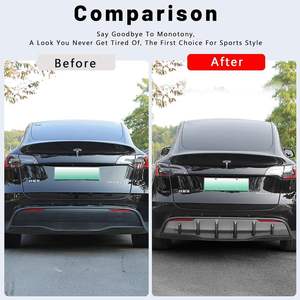 Glossy Carbon Fiber PP Material Rear Diffuser for Tesla <b>Model</b> Y Woven Bumper Molding Protector Lip with Drilled Shoes Bag Use - Product Image 2