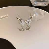 Bijoux de mode brillants femmes métal papillon argent bague d'ouverture réglable personnalité exagérée papillon Index bague