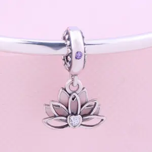 Wholesale beads High Quality Factory Charms Cheap 925 Sterling Silver Flower Lotus Charm pendants Bracelet For Jewelry Making