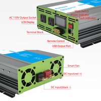 Convertisseur de courant Pretiosus 1000W 12V 24V 48V DC vers AC 100V 110V 120V 220V 230V 240V avec écran LCD, onde sinusoïdale pure, hors réseau