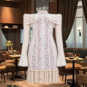 Vestido de encaje ajustado de un hombro <span class=keywords><strong>blanco</strong></span> temperamento con cintura ceñida y falda sexy para abrazar la cadera - Product Image 3