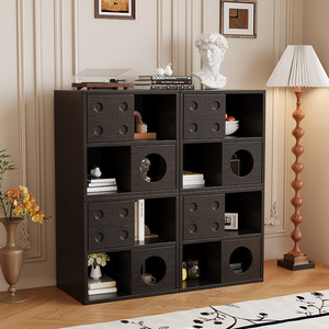 Modular Solid Wood <b>Storage</b> Cabinet Living Room Bedroom Combination Drawer <b>Unit</b> With Circular <b>Openings</b> And Drawers For Home - Product Image 2