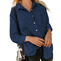 Chemises à col tailleur pour femmes tendance automne 2022, personnalisables, en gros, décontractées, grandes tailles, manches longues, chemisier pour femmes avec poche