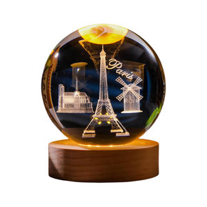 โคมไฟคริสตัลทรงกลมแบบใหม่ ไฟ LED สีขาวอบอุ่น พร้อมฐานไม้ สำหรับห้องนอน ขายส่ง - Product Image 1