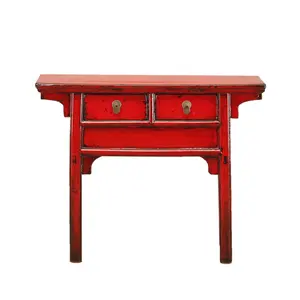 中国古董回收实心胡桃木雕刻祭坛桌转角桌设计