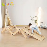 Ensemble de triangle d'escalade pliable en bois pour enfants avec poignées d'escalade colorées et toboggan, peinture non toxique, aire de jeu intérieure pour tout-petits