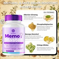 Complément alimentaire pour le cerveau Memo Master en marque privée, pilules nootropiques naturelles pour la mémoire, la concentration et la clarté mentale, 60 capsules
