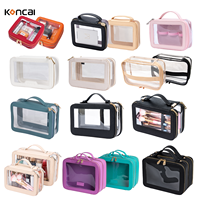 Trousse de maquillage KONCAI, trousse de toilette transparente, étanche, sac de beauté transparent, organiseur de maquillage pour femmes, trousse de maquillage en vinyle