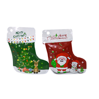 Sacs d'emballage perforés de bonbons de décoration de chaussette de père Noël à fermeture éclair scellable