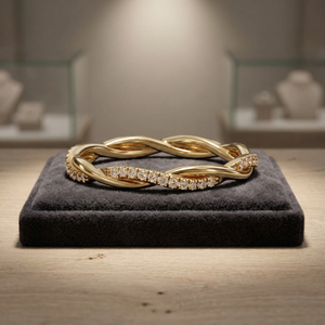 Anillo de Eternidad de Oro Amarillo de 14K con Diamantes Naturales Redondos Pequeños, 1/5 Ct, Engaste Pavé, Anillo de Boda - Product Image 4