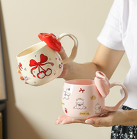 Mug en porcelaine motif chat de dessin animé mignon avec nœud, capacité 600 ml, sans danger pour les aliments, compatible micro-ondes, anti-fuite, tasse à café très vendue pour filles, usage domestique
